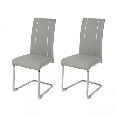 Sans Marque - Lot de 2 chaises - Simili gris clair - Pieds en metal - L 44 x P 56 x H 101 cm - GASPARD - Chaises de jardin