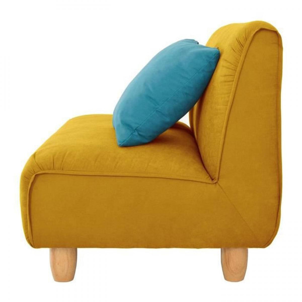 Salons complets MELINA Canapé fixe 2 places - Tissu jaune moutarde et pieds en bois - L 122 x P 86,5 x H 78,5 cm