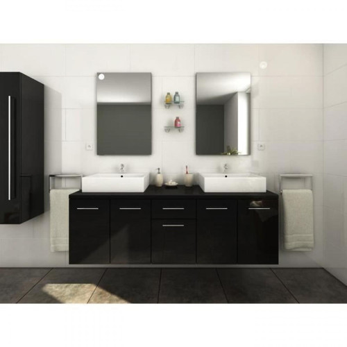 Sans Marque - OLGA Ensemble salle de bain double vasque L 150 cm   - Noir laque brillant - Meubles de salle de bain