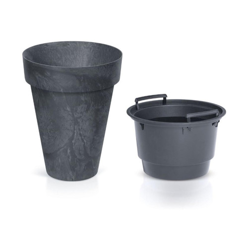 Sans Marque - Pot de fleurs rond avec insert Cube Slim Beton Effect DCUS355E-S433 - couleur anthracite, 25l Sans Marque  - Pots, cache-pots