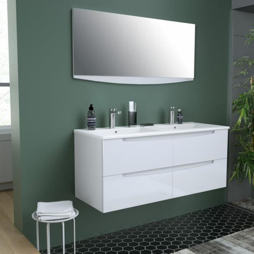 Sans Marque -SMILE Salle de bain double vasque + miroir L 120 cm - 4 tiroirs a fermeture ralenties - Blanc Sans Marque  - Meuble salle de bain double vasque Meubles de salle de bain