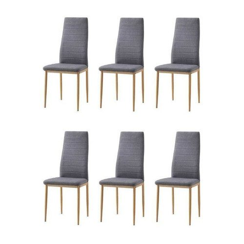 Sans Marque - LAUREATE Lot de 6 chaises de salle a manger en metal effet bois - Tissu gris chine - Contemporain - L 44 x P 43 cm - Chaises Lot de 2