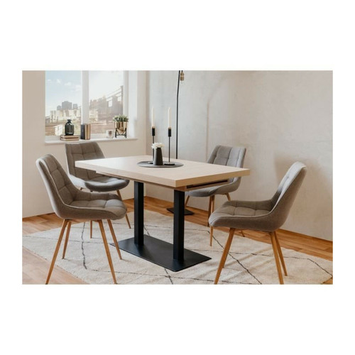 Tables à manger ORLANDO Table a manger a rallonge - Style industriel - Decor chene sonoma et noir - L 120-200 x P 80 x H 75 cm