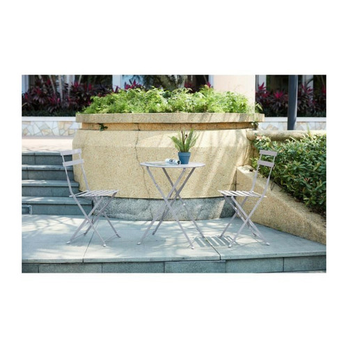 Ensembles tables et chaises Sans Marque Set bistrot - ensemble repas de jardin - Table pliante + 2 chaises - Structure : acier - Coloris : Gris
