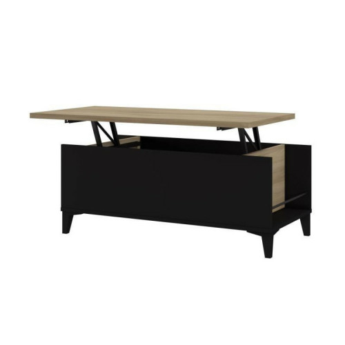 Sans Marque - Table basse avec plateau relevable - Decor chene et noir - L 100 x P 50/72 x H 42/55 cm - Sans Marque