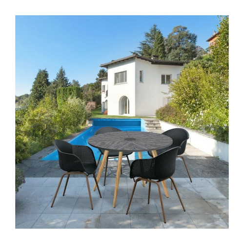 Ensembles tables et chaises Table de jardin ronde - Acier thermolaque + nassilium en lamelles - Diametre 110 cm