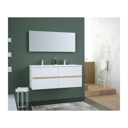 Sans Marque - TOTEM Salle de bain 120cm - 4 tiroirs fermetures ralenties - double vasque en ceramique + miroir - Meuble salle de bain double vasque Meubles de salle de bain