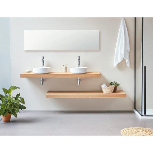 Sanycces - Plan vasque suspendu Zero finition Chêne avec porte-serviettes - 160 x 45 cm - Meubles de salle de bain Oskar chêne