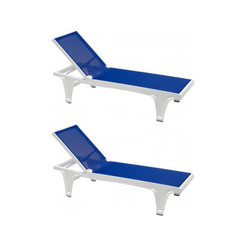Scab - Chaise longue Lot de 2 bain de soleil Tahiti blanc -bleu Scab   - Chaises Scab