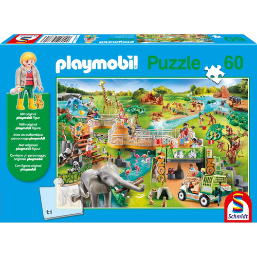 Puzzles Enfants Schmidt Spiele Zoo, Puzzle pour Enfants de 60 pièces, avec Figurine Playmobil Originale