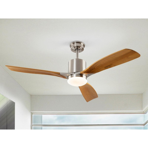 Lampadaire Schuller Lames de ventilateur de plafond en nickel satiné ultra silencieux à 6 vitesses avec lumière LED, télécommande, minuterie et fonctions réversibles