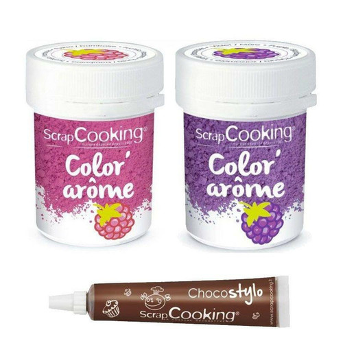 Kits créatifs Scrapcooking 2 colorants alimentaires aux arômes de framboise & mûre + Stylo chocolat