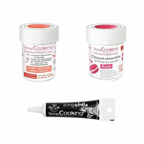 Kits créatifs Scrapcooking 2 colorants alimentaires corail-rose + Stylo glaçage noir