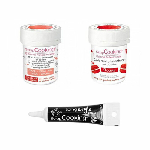 Scrapcooking - 2 colorants alimentaires corail-rouge + Stylo glaçage noir Scrapcooking  - Jeux & Jouets