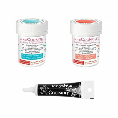 Scrapcooking - 2 colorants alimentaires corail-turquoise + Stylo glaçage noir Scrapcooking  - Kits créatifs