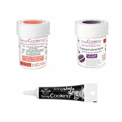 Scrapcooking - 2 colorants alimentaires corail-violet + Stylo glaçage noir Scrapcooking  - Kits créatifs