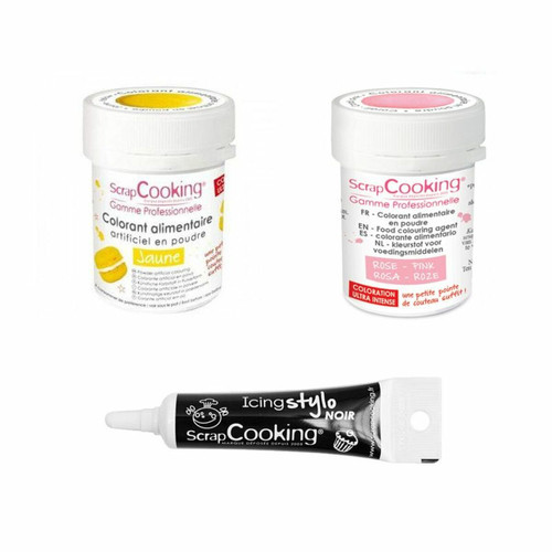 Scrapcooking - 2 colorants alimentaires jaune-rose poudré + Stylo glaçage noir Scrapcooking - Jeux pour fille - 4 ans Jeux & Jouets