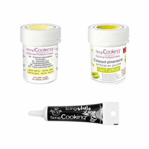 Scrapcooking - 2 colorants alimentaires vert citron-jaune pastel + Stylo glaçage noir Scrapcooking  - Kits créatifs