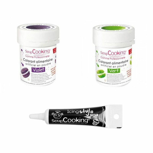Scrapcooking - 2 colorants alimentaires vert-violet + Stylo glaçage noir Scrapcooking  - Kits créatifs