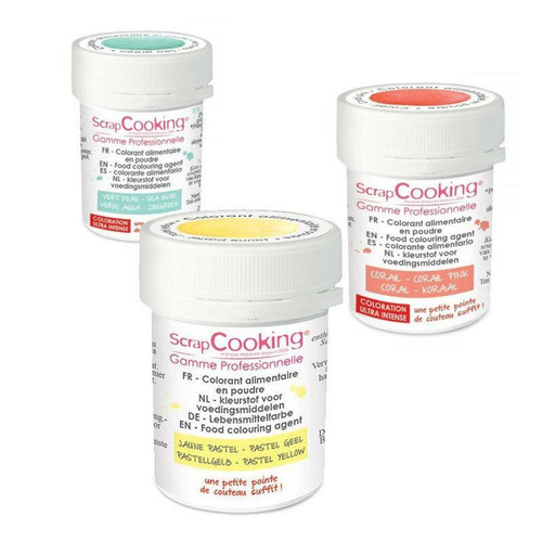Scrapcooking - 3 colorants alimentaires en poudre - Corail, jaune pastel, vert d'eau Scrapcooking - Jeux artistiques