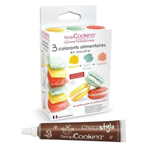 Scrapcooking - 3 colorants alimentaires vert d'eau, corail, jaune + 1 Stylo chocolat Scrapcooking  - Kits créatifs