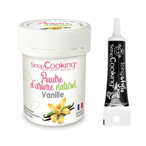 Scrapcooking - Arôme alimentaire naturel en poudre 15 g Vanille + Stylo de glaçage noir Scrapcooking  - Scrapcooking