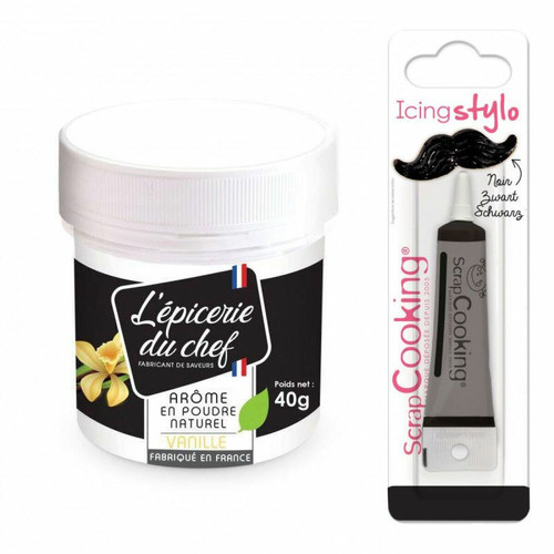 Scrapcooking - Arôme alimentaire naturel en poudre Vanille 40 g + Stylo glaçage noir Scrapcooking  - Kits créatifs