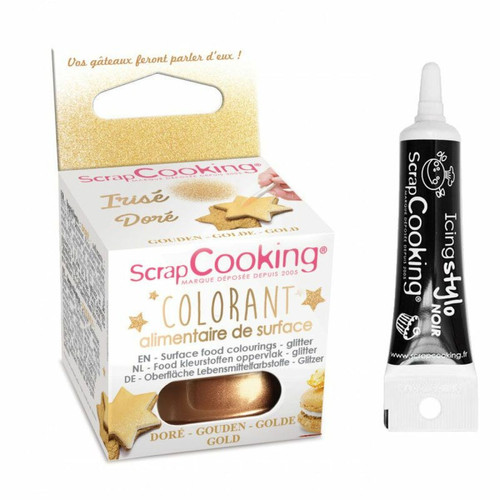 Scrapcooking - Colorant alimentaire de surface en poudre doré + Stylo de glaçage noir Scrapcooking  - Kits créatifs