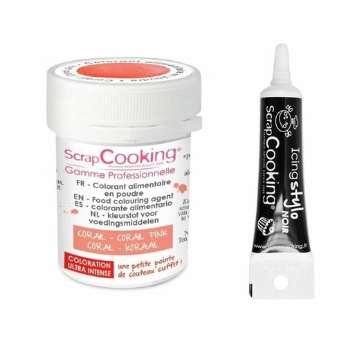 Scrapcooking - Colorant alimentaire en poudre corail + Stylo glaçage noir Scrapcooking  - Kits créatifs