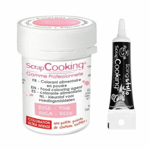 Scrapcooking - Colorant alimentaire en poudre rose poudré + Stylo glaçage noir Scrapcooking  - Jeux & Jouets