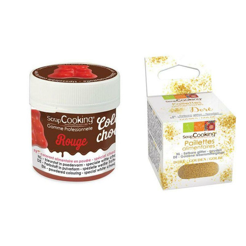 Scrapcooking - Colorant alimentaire liposoluble rouge + paillettes dorées Scrapcooking  - Jeux artistiques