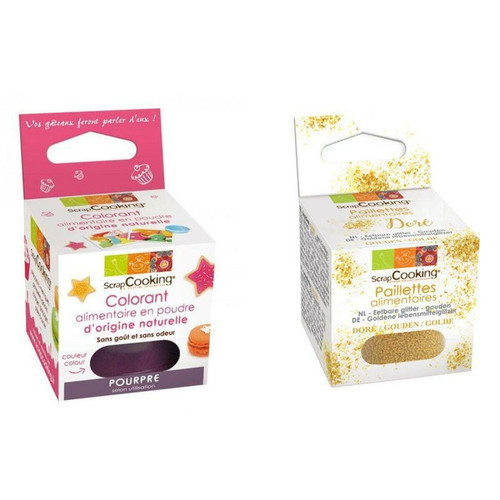 Kits créatifs Scrapcooking Colorant alimentaire Pourpre + paillettes dorées