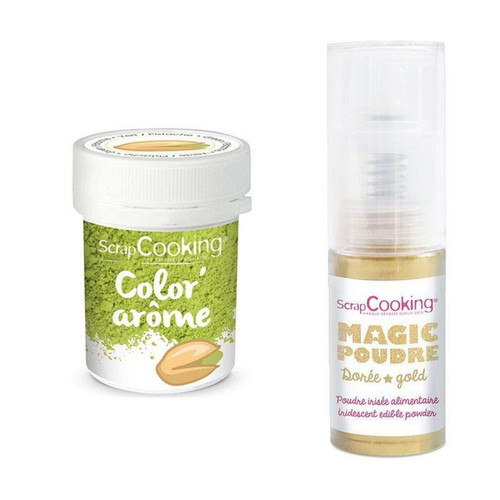 Scrapcooking - Colorant alimentaire vert arôme pistache + Poudre alimentaire irisée dorée Scrapcooking  - Kits créatifs