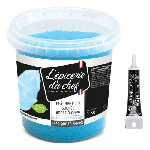 Scrapcooking - Sucre barbe à papa bleu 1 kg + Stylo glaçage noir Scrapcooking  - Scrapcooking