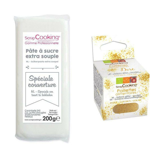 Scrapcooking - Pâte à sucre de couverture blanche 200 g + paillettes dorées Scrapcooking  - Kits créatifs