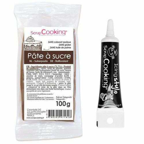 Scrapcooking - Pâte à sucre marron 100 g + Stylo de glaçage noir Scrapcooking  - Kits créatifs Scrapcooking