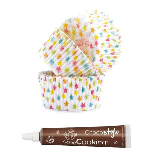 Scrapcooking - Stylo chocolat + Caissettes pour cupcakes Etoiles Scrapcooking  - Kit cupcakes