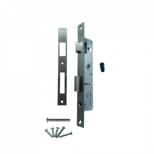 Secury-T - Serrure de portail à larder à trou de cylindre axe à 20 mm chromée + gâche Secury-T  - Quincaillerie porte & fenêtre Secury-T