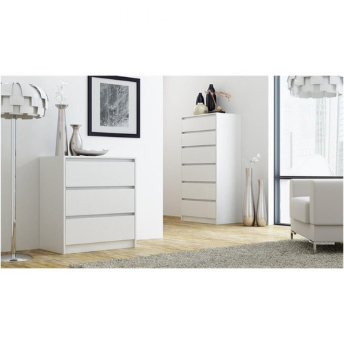 Selsey - Commode - CLIMICONIA - 70 cm - blanc - 3 tiroirs - style scandinave - Chambre Blanc, brun gris