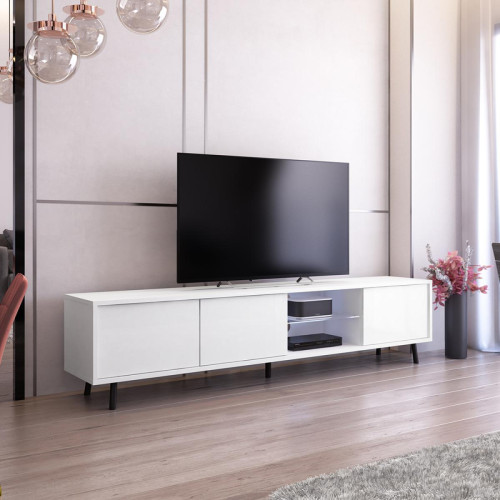Selsey - Meuble tv - GALHAD - 175 cm - blanc mat / blanc brillant -  éclairage LED - Meubles TV, Hi-Fi Rectangulaire