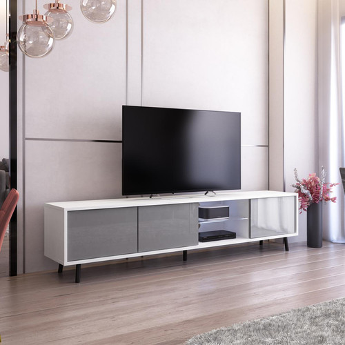 Selsey - Meuble tv - GALHAD - 175 cm - blanc mat / gris brillant -  éclairage LED - Selsey