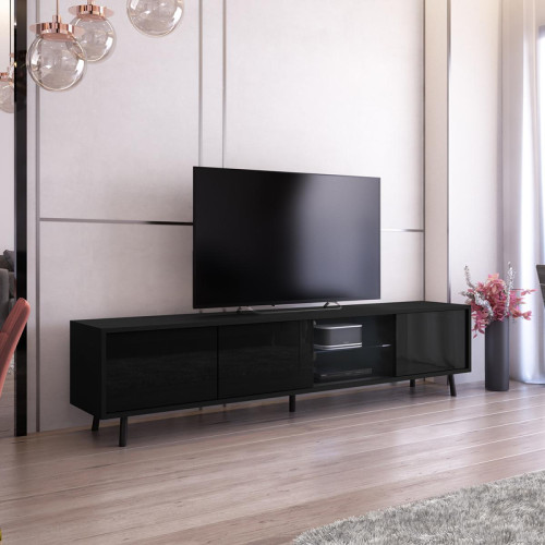 Selsey - Meuble tv - GALHAD - 175 cm - noir mat / noir brillant -  éclairage LED - Meubles TV, Hi-Fi Rectangulaire