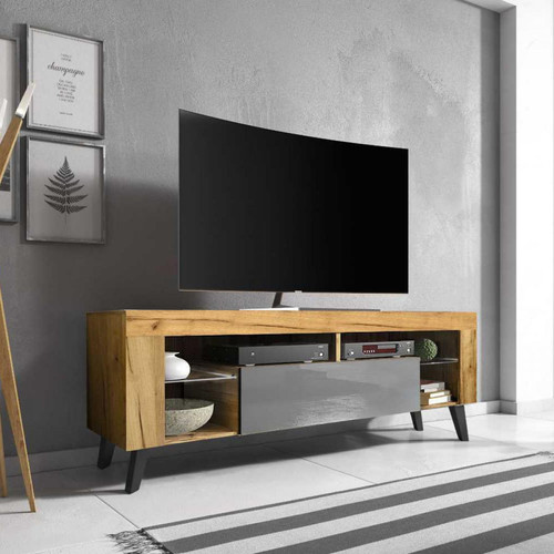 Selsey - Meuble TV - HugoB - 140 cm - chêne lancaster / gris brillant Selsey  - Maison Multicolour