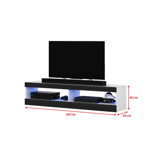 Meubles TV, Hi-Fi Meuble tv - VIANSOLA - 100 cm - blanc mat / noir brillant - éclairage LED