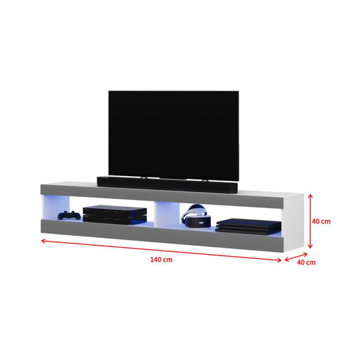 Meubles TV, Hi-Fi Meuble tv - VIANSOLA - 140 cm - blanc mat / gris brillant - éclairage LED