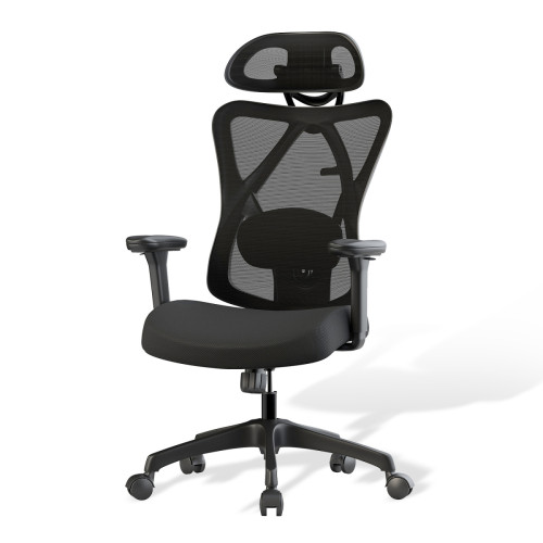 SEVEN COMFORT - Chaise de bureau ergonomique avec appui-tête, accoudoirs 3D, soutien lombaire réglables, fauteuil de bureau pour télétravail pivotant à haut dossier confortable,noir SEVEN COMFORT   - Chaise de bureau Chaises
