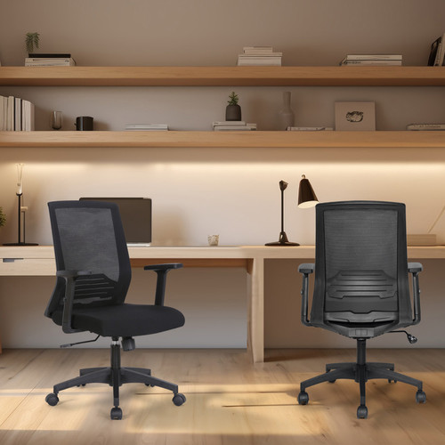 Chaises Siège de bureau ergonomique avec support lombaire confortable,fauteuil de bureau,chaise de bureau pivotant, réglable en hauteur, mécanisme d’inclinaison, siège et dossier en toile respirante, noir