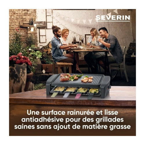 Raclette, crêpière SEVERIN RG9646 Appareil a raclette 8 personnes 1 400 W - Plaque de cuisson rainurée et lisse 41,5 x 21 cm antiadhésive - No