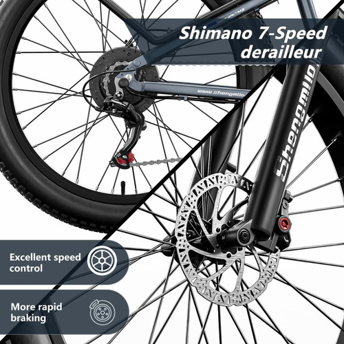 Vélo électrique BAFANG Shengmilo 1000W moteur vélo électrique suspension complète vélo électrique 48V 17,5Ah batterie Li-ion amovible 7 vitesses Shimano Gear 26 pouces gros pneu vélo électrique adulte MX05 gris
