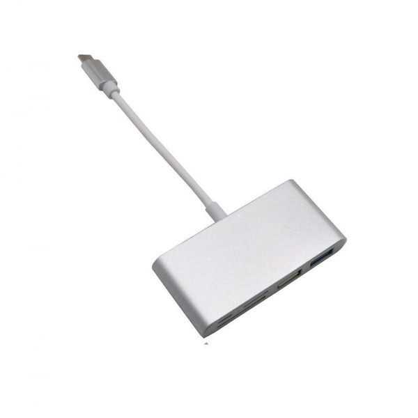 Hub Adaptateur 5 en 1 Type C pour OPPO Reno Z Smartphone Lecteur de cartes SD TF USB 2.0 3.0 Micro USB (GRIS)